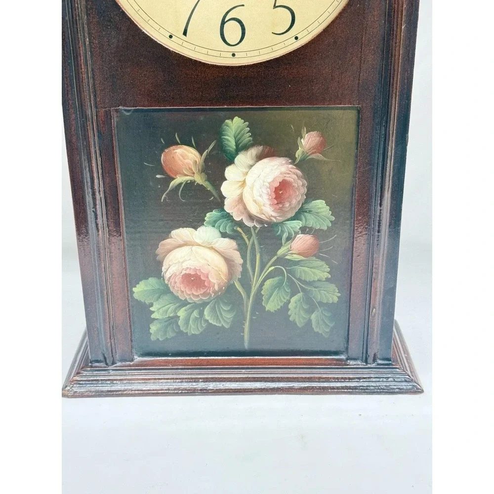 Vintage Hand Painted Mantel Wood Clock Cottagecore Floral Design